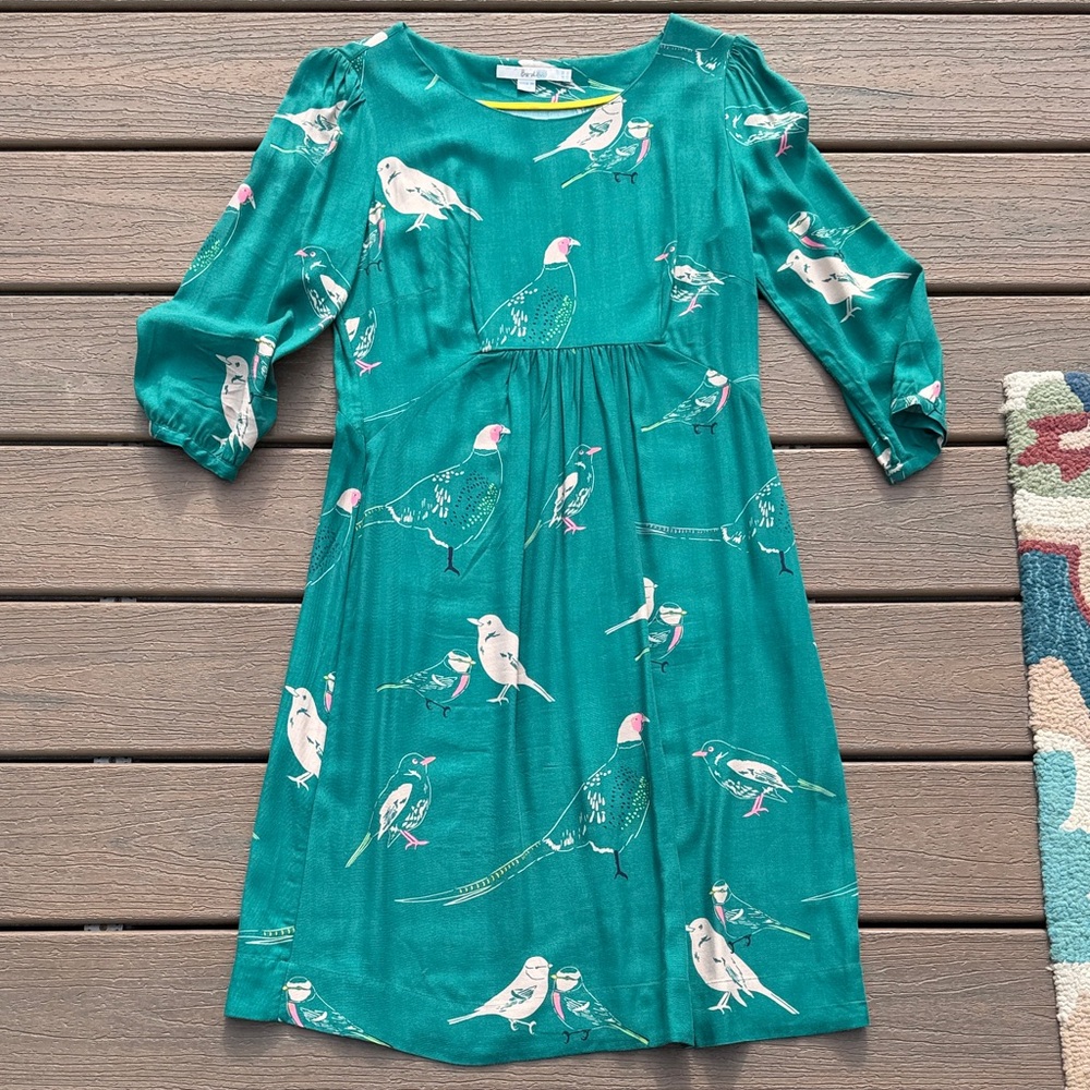 Boden Green Dress with Bird Motif